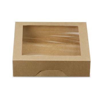 BOXit 10" x 10" x 2.5" Kraft Windowed One Piece Glued Corner Bakery Box - 150 Count