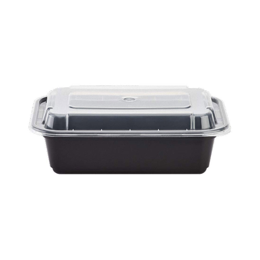 Choice 24 oz. Black Round Microwavable Heavy Weight Container with Lid 7  1/4 - 150/Case