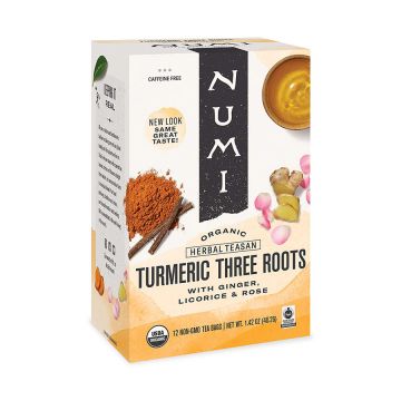 Numi Organic Turmeric Three Roots Herbal Tea Bags - 12 Count Box