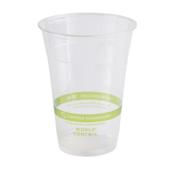 World Centric 16 oz. PLA Eco-Friendly Clear & Green Stripe Plastic Cups