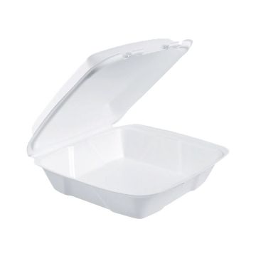 Dart 9.4" x 9" x 3" White Foam Hinged Container - 200 Count