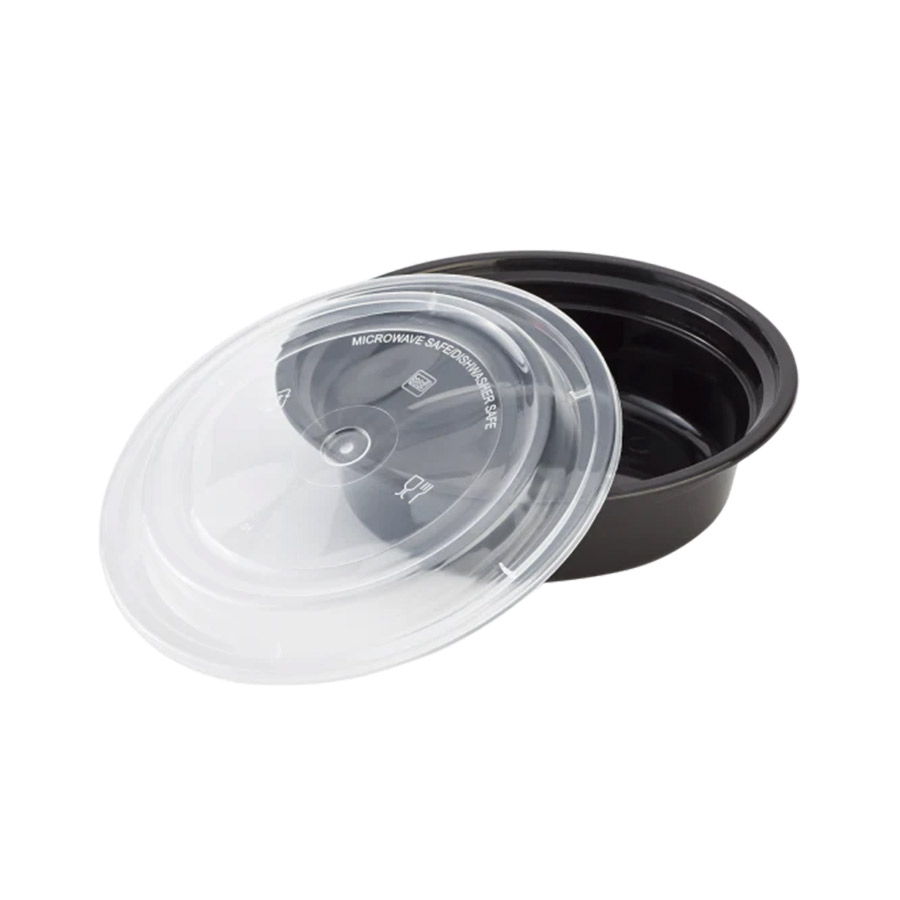 Restaurantware 16-oz Asporto Microwavable To-Go Container - PP Black Round Food Container with Clear Plastic Lid: Perfect for