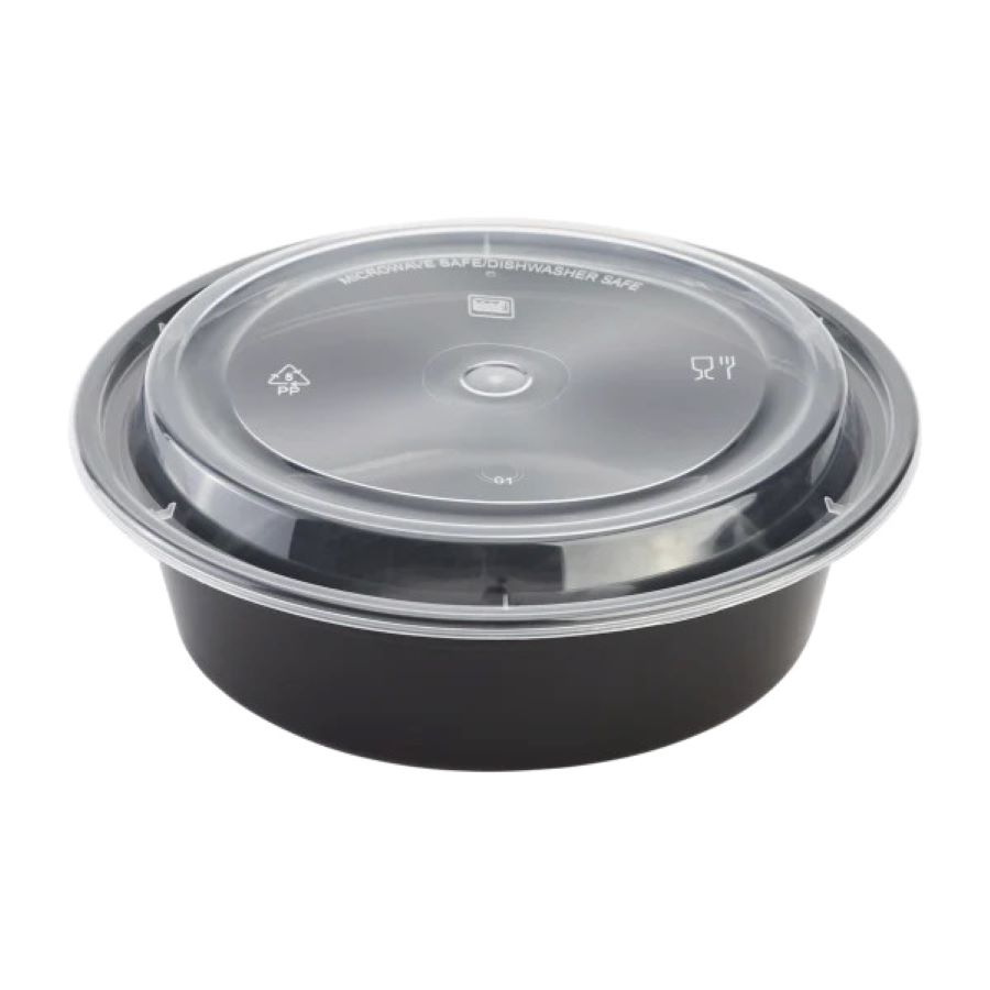 Karat 32 oz. Round Microwavable Black Container & Lid