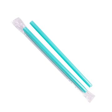 Karat 9" Colossal Aqua Boba Diagonal Cut Plastic Straws, Poly Wrapped - 1600 Count