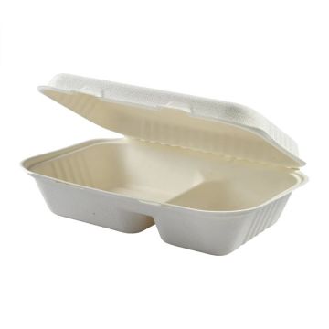 Primeware 9" x 6" 2-Compartment Eco-Friendly Bagasse Clamshell - 250 Count