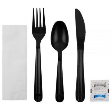 Karat Heavy Weight 6-Piece Cutlery Kit, Individually Wrapped - Black