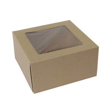 BOXit 10" x 10" x 5" Kraft Windowed One Piece Glued Corner Bakery Box - 150 Count