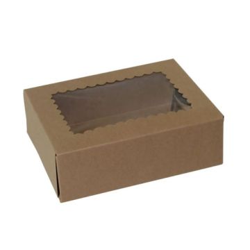 BOXit 8" x 5.75" x 2.5" Kraft Windowed One Piece Glued Corner Bakery Box - 200 Count