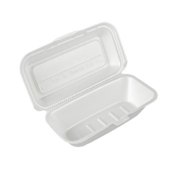 Dart 10" x 5 1/2" x 3" White Foam Hinged Hoagie Container with Removable Lid - 500 Count