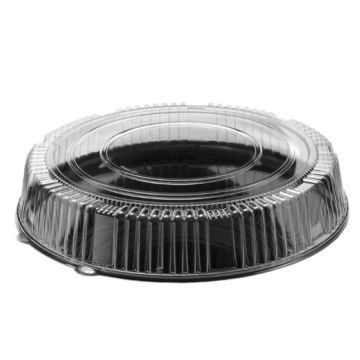 Fineline Black 18" Round Catering Tray With Clear Dome Lid - 25 Count