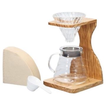 Hario V60 Pour Over Set With Olive Wood Stand