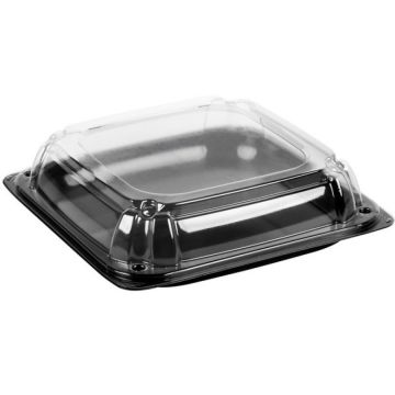 Sabert 10.7" UltraStack Black Square Tray With  Clear 2" Low Dome Lid - 25 Count