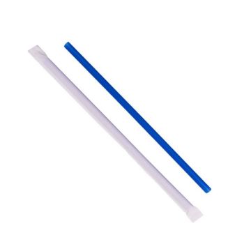 10.25" Giant Blue Plastic Straws, Paper Wrapped - 4/300 Count