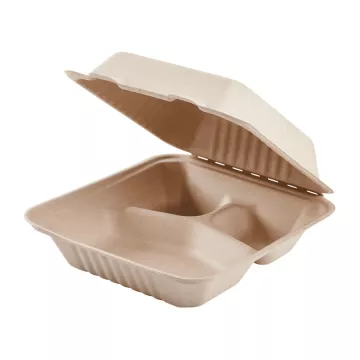 Karat Earth 8" x 8" 3-Compartment Eco-Friendly PFAS Free Natural Bagasse Clamshell - 200 Count